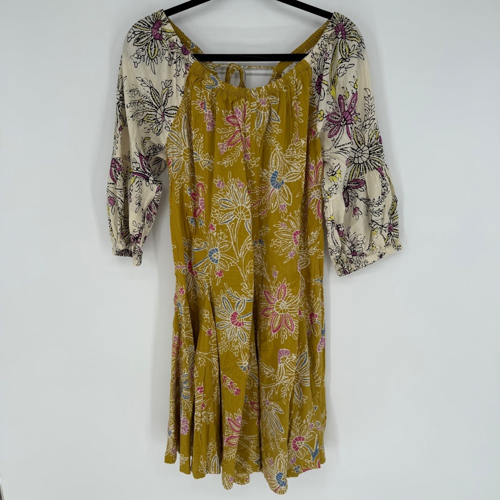 DAILY PRACTICE MOLLIE TUNIC DRESS‎ ANTHROPOLOGIE MEDIUM YELLOW FLORAL PATCHWORK
